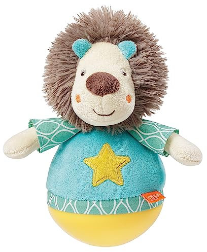 Fehn 066289 Stehauf-Löwe – Lustiges Spielzeug zum Greifen, Fühlen und Stupsen – Für Babys und Kleinkinder ab 0+ Monaten – Größe: 18 cm