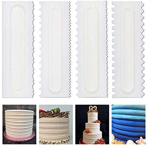 Juego de 4 raspadores para tartas, decoración de tartas, mousse, mantequilla, crema, borde de pastel, herramientas de plástico con dientes de sierra para repostería, herramienta de cocina para hornear