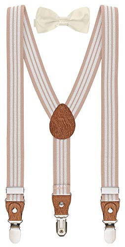 BomGuard Set bretelle e papillon per bambini – Rosa antico a righe