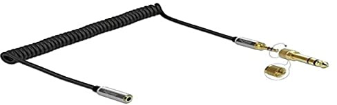 DELOCK Spiralkabel Verlängerung 3,5 mm 3 Pin Klinkenstecker zu Klinkenbuchse mit 6,35 mm Schraubadapter 2 m