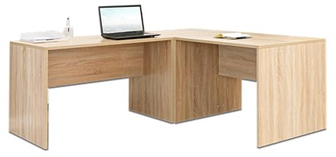 mutatio Eckschreibtisch - Schreibtisch - Computertisch [Funktional und Robust] - Winkelkombination - Bürotisch - PC Tisch - Sonoma-Eiche ca.: B 185/185 x H 75 x T 75 cm | Büro Möbel