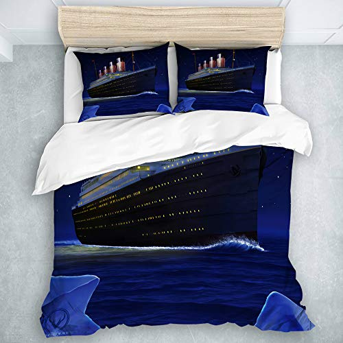 KOSALAER Bettwäsche-Set,Mikrofaser,RMS Titanic,1 Bettbezug 135 x 200cm + 2 Kopfkissenbezug 50 x 80cm