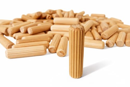 Tech Team 200-Pack Fluted Birch Dowel Pins – 1/4” x 1-1/8” Wood Dowels for Joinery, Furniture Building, Shelving, Cabinet Frames & Chair Repairs | Clean-Cut, Ribbed, High-Strength Woodworking Dowels
