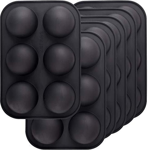 Newk 6 Holes Semi Sphere Silicone Mold, 6 Packs 6-Cavity Half Sphere Mold for Making Chocolate Bomb, Cake, Jelly, Pudding, Dome Mousse - Black