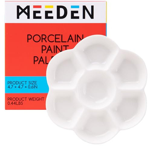 MEEDEN Mischpalette Tablett 7 Well Studio Porzellan, Künstler Mischfarben Palette von 12cm für Aquarell,Gouache Malerei, Rund, Weiß