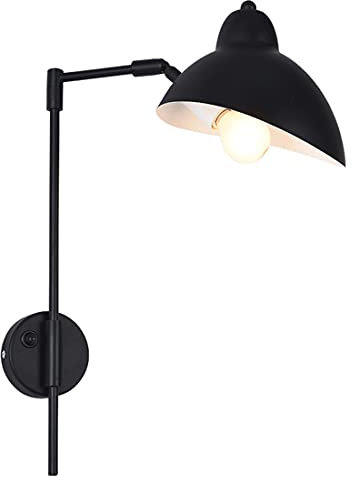 Industrial Wall Light Adjustable Swing Arm Wall Sconces Fitting with Switch Edison E14 Bulb Base Loft Vintage Decor Lighting Fixture Black Metal Finish for Living Room Hallway Bathroom Staircase