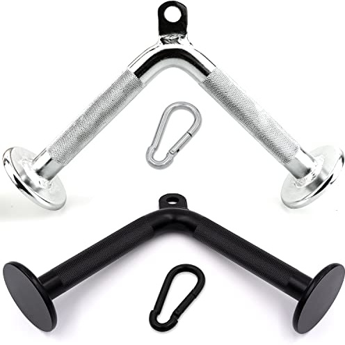 C.P. Sports Trizepsgriff V Form Vollstahl schwarz oder Chrom mit Karabinerhaken 8mm - Profi Trizeps Griff V-Form Stahl massiv für Kraftstation, Kabelzugturm, Bodybuilding, Fitness, Studio