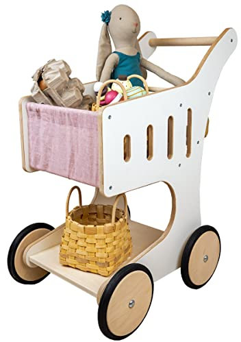 Meppi Einkaufswagen Lollipop aus Holz für Kaufladen - Kinderkaufladen Zubehör (Lollipop - rosa)