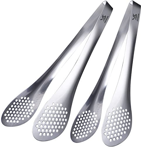 MSY BIGSUNNY 11Inch Kitchen Cooking Food Tongs Stainless Steel Buffet Tongs (Silver, 2 Pack)