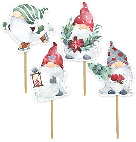Anniversary House 12 pcs Gonk Christmas Cake Toppers, 3.5-5cm Cupcake Toppers, Double-sided, Paper, J186