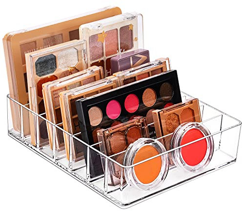 JessLab Organizer per Palette, 7 Sezioni Diviso Organizer per Trucco in Plastica Ombretti Contorno Blush Porta Portaoggetti Cosmetica per Piano di Lavoro da Bagno (XL, Trasparente)