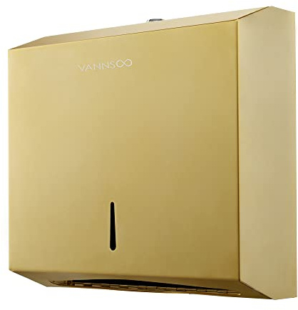 VANNSOO Distributeur de Serviettes en Papier Commercial, Support Mural, Triple pli/pli/pli/C en Acier Inoxydable, Distributeur de Serviettes essuie-Mains avec clé (doré)