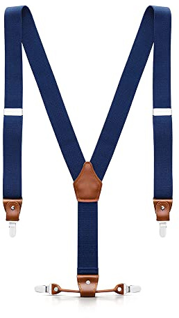 AceList Hosenträger für Herren, verstellbar und elastisch, 3,5cm breit in Y-Form, weich mit 3 Metallclips, Einheitsgröße für Damen und Herren, Blau
