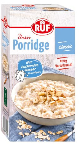 RUF Porridge Classic, gesunder Frühstück-Snack aus Vollkorn-Haferflocken, besonders lecker mit frischen Früchten oder Nüssen, Vorratspackung, 1 x 400g