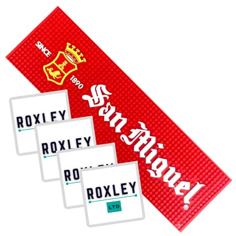 Roxley San Miguel Bar Runner | Lager beer | Man Cave | Made In UK Dimensions 50.5cm x 16.5cm x 0.5cm