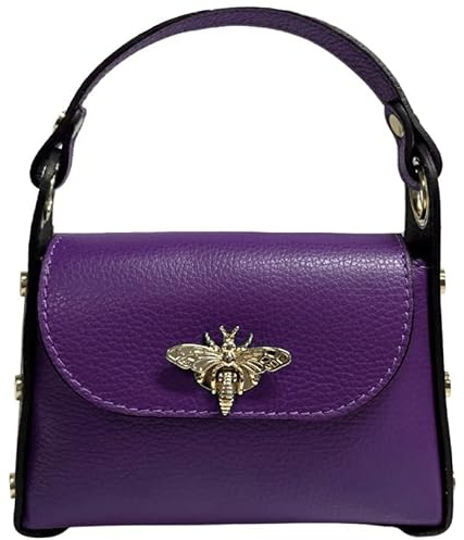 Modarno mini borsa in Vera pelle dollaro con chiusura a moschettone a forma di ape, borchie laterali, catena metallica rimovibile, manico in pelle