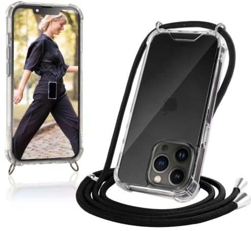 JProtect für iPhone 13 Pro Max Hülle mit Band – Handyhülle zum Umhängen mit Band in Schwarz – Handykette iPhone 13 Pro Max Kordel Hülle mit Kette/Schnur – Schützendes Case