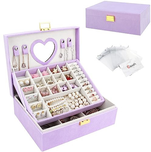 Schmuckkasten, Großer Schmuckkästchen mit Spiege für Damen Mädchen, Samt Schmuckbox Schmuckschatulle Groß Schmuck Organizer für Ringe Ohrringe Armbänder Halsketten, Lila