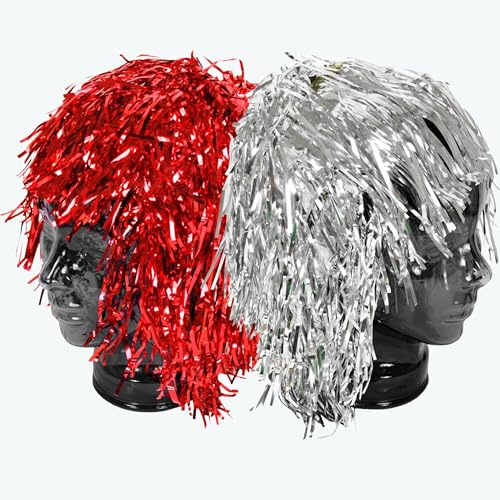 Nico Europe® Lametta-Perücke 12er Set, 5 Farben Metallic | Kostüm, Halloween, Karneval, Fasching, Cosplay, Mottoparty, Damen & Herren, Gold Silber Grün Rot Blau