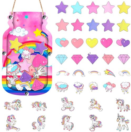 Treela Einhorn-Belohnungsglas für Kinder, Pinnwand, Belohnungstabelle, Set, Kleinkinder, Töpfchentraining, Einmachglas, positives Verhalten, Diagramm für Klassenzimmer, Dekoration,