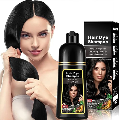 Shampoo colorante naturale per capelli neri 500ml, shampoo colorante 3-IN-1, nutrimento e tintura dei capelli neri per uomini e donne in 10-15 minuti (Natural Black)