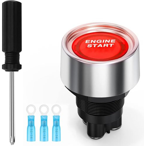 Greluma 1 PC Interruttore di avviamento momentaneo SPST universale 12V-24V 50A, interruttore di accensione a spinta, pulsante di arresto avviamento motore per auto a LED per auto, camion, camper, ATV