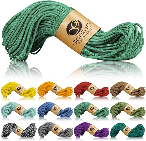 Ganzoo Paracord 350 Tipo 1 30 m, cordón 2,5 mm Verde Hierba, Cubierta Nylon/poliéster y núcleo 100% Nylon, Cuerda de Uso Exterior para Camping, Supervivencia, Nudos, Pulseras, Collares y Correas