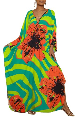 Bsubseach Plus Größe Kaftan Kleid für Frauen Langer Strand Kaftane Bademode Strand Cover Ups Resort Wear Grün Orange