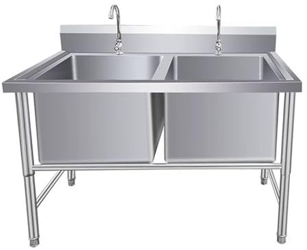 Küchenspüle Doppelbecken Spültisch Gastrospüle Edelstahlspüle Waschbecken Edelstahl mit Ablaufkorb 2 Becken Küche Spülbecken(120x60x80cm/47.2x23.6x31.4in,Depth: 40cm/15in)