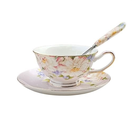 ZTHYSHOZ Tazas y platillos de té Juego de tazas de café de cerámica europea, juego de té de la tarde de porcelana de hueso, taza de té negra Simple inglesa con cuchara Juego de té de porcelana(A)