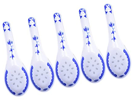 Cucharas de sopa chinas, cuchara de ramen, cucharas de aperitivo de porcelana, 5 cucharas de sopa, cucharas de porcelana pintadas a mano, cucharas chinas de Wonton(Whit)