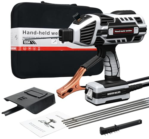 TRQWH Hand Held Welder Gun IGBT Inverter Welding Machine 110V ARC Portable Welder Handheld Welding Gun 5 Variable Current Adjustment Stick Welder, Fit for 1/16-1/8 Welding Rods (Grey)