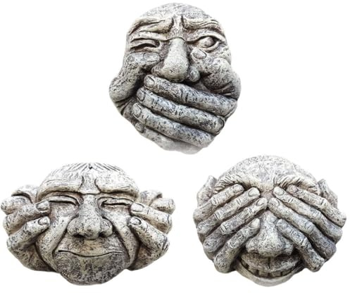 Comebachome Garden Resin Gargoyles Fence Hanging Stone Effect Hear See Speak No Evil Figurine 3PCS, Garden Gargoyle Statue