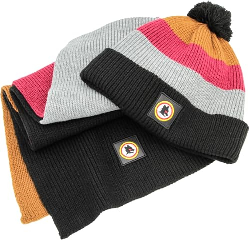 AS Roma Set Adults Lupetto Logo Leather Patch Knitted Skipper Beanie & Scarf
