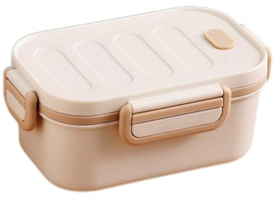 MerwDeeyt Bento Lunch Box, 1000ML Portable Lunch Container, Reusable Container with Compartments, Leak-Proof Bento Box for Office, BPA Free, Microwave and Dishwasher Safe (Beige)