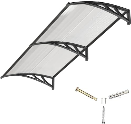 Auvent pour Porte d'entrée 150x100cm,Toit Marquise Abri en Polycarbonate Protection Contre Pluie,UV et la Neige Support Robuste en ABS Durable