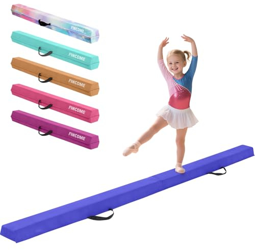 FINCOME Gymnastics Balance Beam Foldable 8ft Blue, Foam Gymnastic Beam for Kids 3-9, Balance Beam for Gymnastics Beginners Training, Suede Cover and Non-Slip Rubber Base Gymnastics Beam