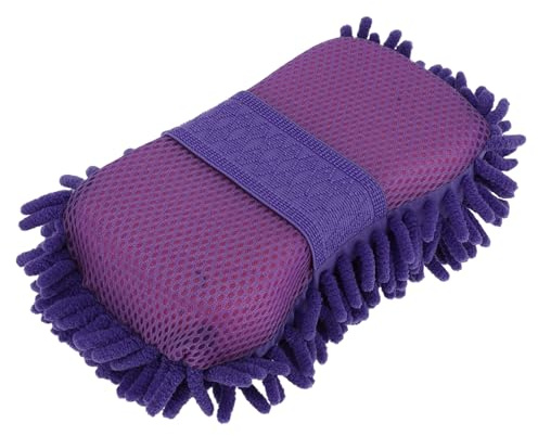 Partuto 1 Pc Universal Car Wash Mitts Chenille Cleaning Sponge Brush Noodle with Elastic Strap Scratch Free Soft Absorbent for Car Home Window - Purple