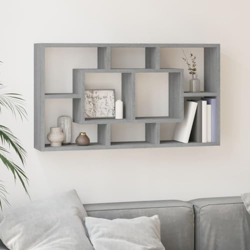 Myheimly Wandregal Wandboard Bücherregal CD DVD Regal mit 8 Fächern Grau Sonoma