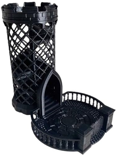 Spiral Treppe Würfel Turm und Tray, 3D-Druck Runde Burg DND Würfel Rolling Tower für Drachen und Dungeons D & D Tisch RPG Spiele Schwarz