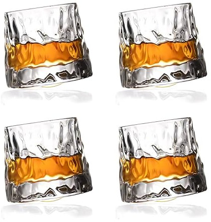 Set Bicchieri da Whisky in Vetro Rotante, Bicchieri Wisky con Fondo Sferico per Degustazione, Bicchiere Senza Gambo di Alta Qualità, 4 Pz Bicchieri Vetro Particolari per Rum, Gin, Amaro e Distillati