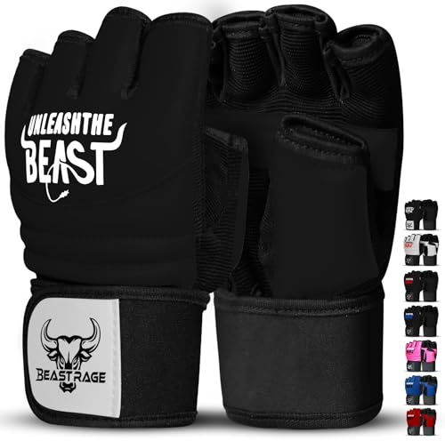 BEAST RAGE Taekwondo Karatehandschuhe für Männer und Frauen, Trainingshandschuhe für Boxen, MMA, Kickboxen, Sparring, Martial Arts Gloves – Training Light Workouts, Muay Thai, Karav MAGA (Weiß/Schwarz