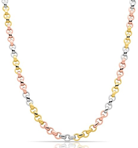 Erbskette Tricolor 6 mm 925er Silber Massiv Hochglanzpoliert 585er 14 Karat Vergoldet Rosévergoldet Made in Italy für Damen und Herren