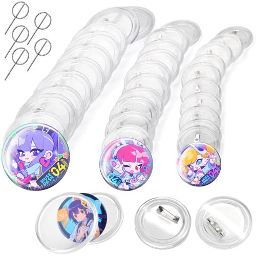 TXXATX 30 Stück Buttons Selber Machen 37mm 44mm 58mm Buttons Anstecker Transparente Anstecker Selbst Gestalten Acryl mit 5 Stück Anstecknadel für Bilder Fotos Kleidung Taschen Accessoires