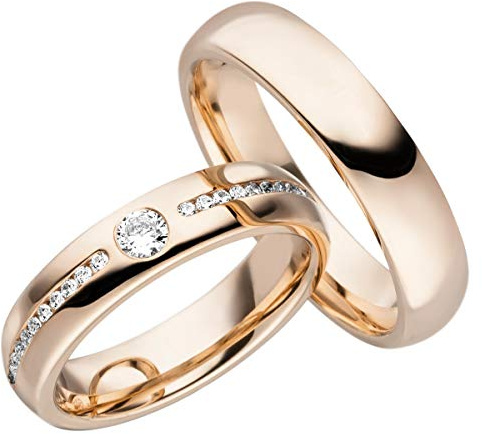 JC Trauringe Silber 925 Paarpreis Eheringe Rotgold Plattiert I Verlobungsringe breit 5 mm I Partnerringe mit Gravur in edler Schatulle I 2 Hochzeitsringe Herrenring & Damenring mit Steinen I LC1006