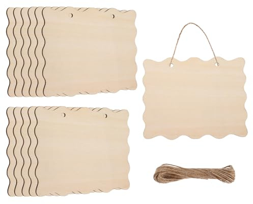 sourcing map Unfinished Hanging Wood Sign Blank with Ropes 6x5 Unfinished Wood Crafts Boards Wooden Plaques for Crafts DIY Painting Burning Carving Door Wall Decoration, Style 2, Pack of 12