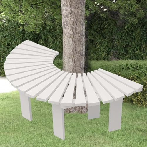 Yopappol Hölzerne Außenbank für Umwickeln von Baumbänken, wetterfester und lichtbeständiger 3-Personen-Gartensitz, rustikale Lattenbank für Garten, Veranda und Terrasse(Weiß,Half Round)