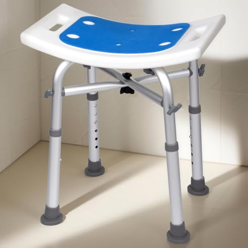 Stabiler Duschhocker mit Kreuzstrebe für Badewanne & Dusche, höhenverstellbar bis 54 cm, Duschstuhl für Senioren, belastbar 160 kg, rutschfest mit Eva-Sitz