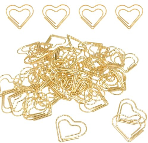 -German-:Huoflame Büroklammern Herzförmig Gold - 50/100 Stück Metall Büroklammern für Büro Schule Deko - Romantisches Design für Notizen Karten Hochzeiten DIY Basteln (50, Herzförmig)