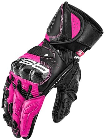 SHIMA RS-3 Guanti Moto Estivi Donna Pelle Lungo Ventilato Perforato Omologati Guanto per Motocicletta Touchscreen Ventilata Scooter Protettore Rinforzato Abbigliamento Racing (Donne, Rosa, M)